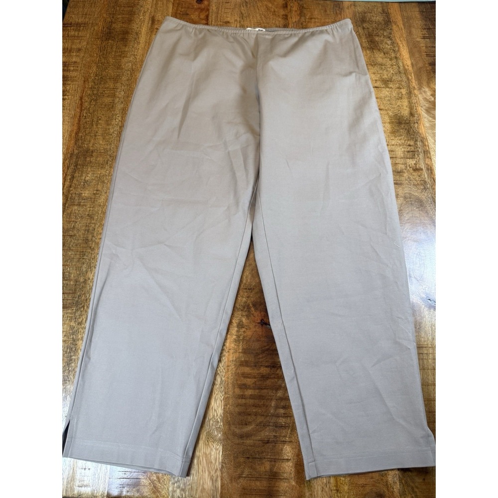 Eileen Fisher Pants XL Taupe Gray Organic Cotton Stretch Twill Ankle Side Zip